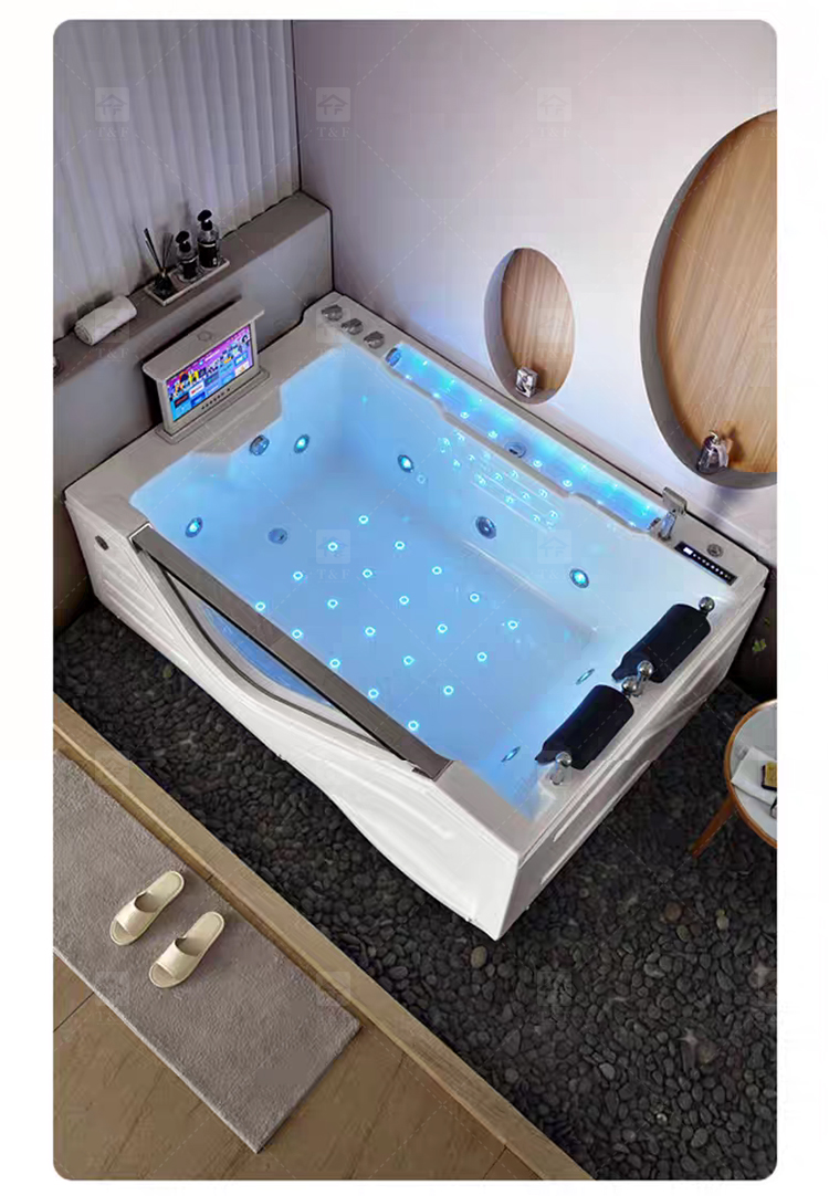 White 2 Person 1900mm Jaccuzie Double Seat Acrylic Whirlpool Free Standing Surf Spa Massage Bathtub for Adult