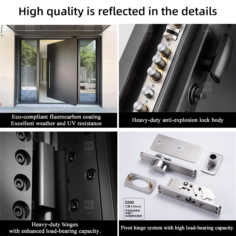 Customized Exterior Pivot Entrance Door Heavy-Duty Large Villa Aluminum Wood Security Front Door
