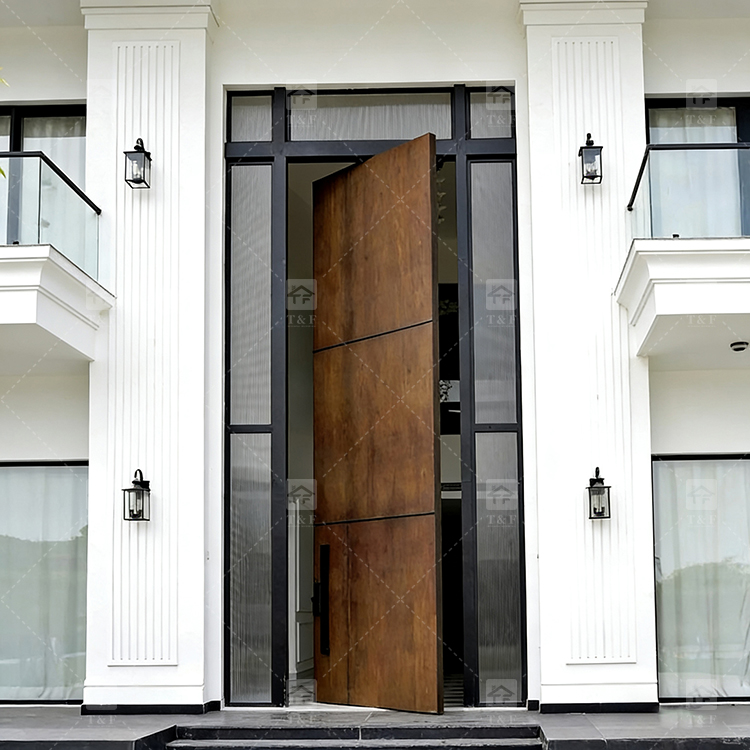 Customized Exterior Pivot Entrance Door Heavy-Duty Large Villa Aluminum Wood Security Front Door