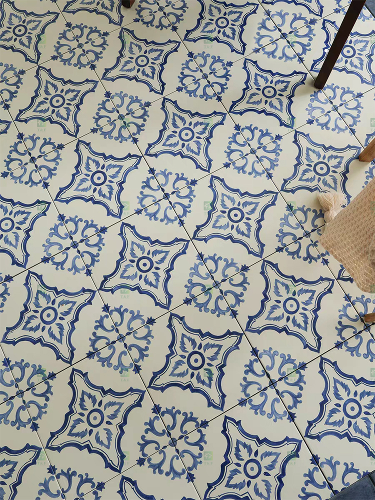200x200mm Vintage Blue White Porcelain Pattern Tiles for Bathroom and Toilet Shower Kitchen Floor Wall Tile