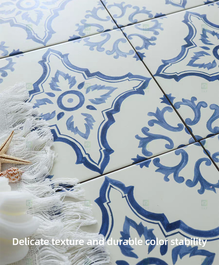 200x200mm Vintage Blue White Porcelain Pattern Tiles for Bathroom and Toilet Shower Kitchen Floor Wall Tile