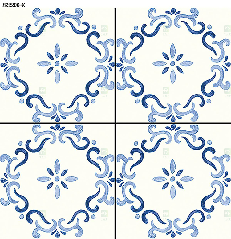 200x200mm Vintage Blue White Porcelain Pattern Tiles for Bathroom and Toilet Shower Kitchen Floor Wall Tile