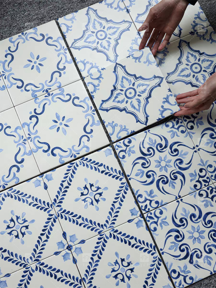 200x200mm Vintage Blue White Porcelain Pattern Tiles for Bathroom and Toilet Shower Kitchen Floor Wall Tile
