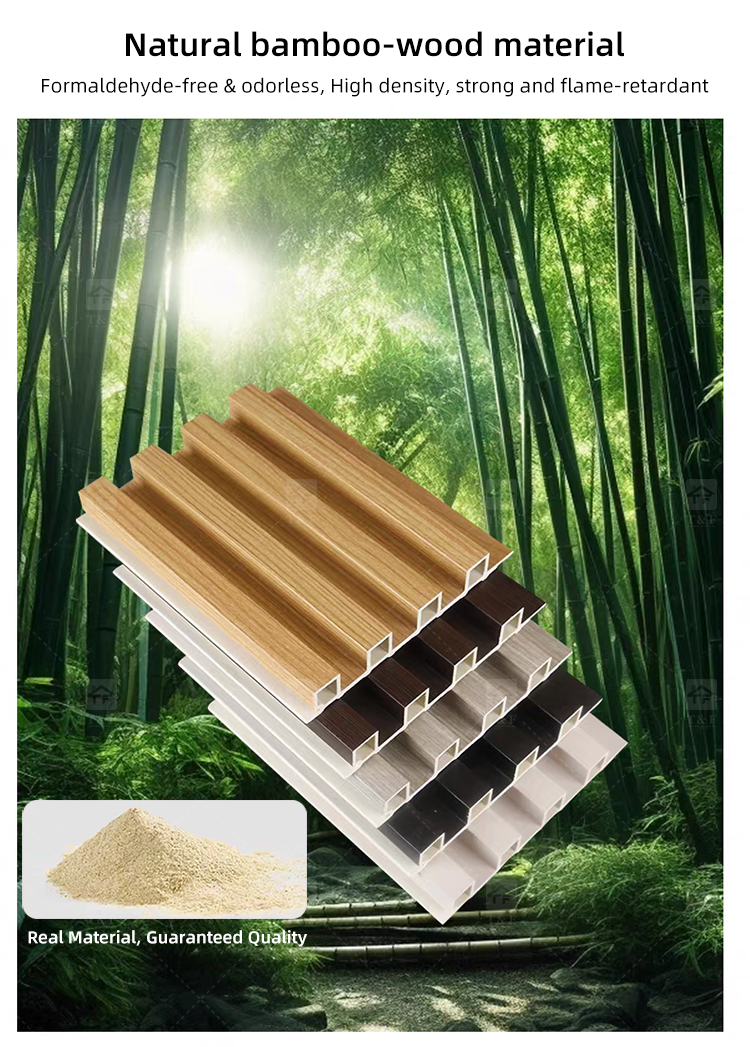 Waterproof Fire Resistant WPC Bamboo Composite 3D Fluted Panneau Mural Wall Cladding Panel for Interior Decorative