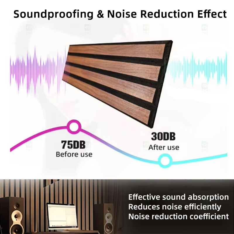 Modern 3D Wood Slat Acoustic Panel PET Polyester Fiber Veneer Wall Panel for Interior Wall and Ceiling Decoration