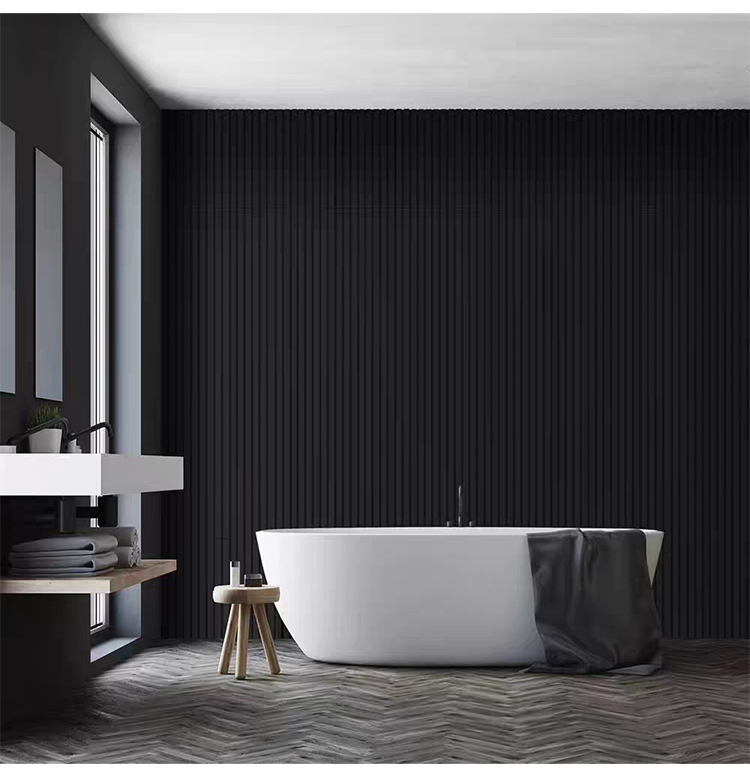 Modern 3D Wood Slat Acoustic Panel PET Polyester Fiber Veneer Wall Panel for Interior Wall and Ceiling Decoration