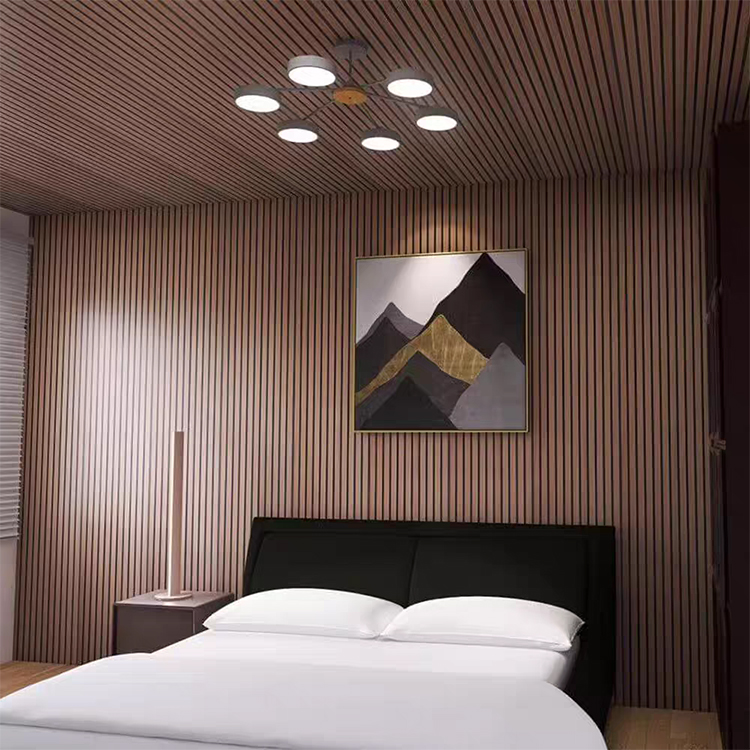 Modern 3D Wood Slat Acoustic Panel PET Polyester Fiber Veneer Wall Panel for Interior Wall and Ceiling Decoration