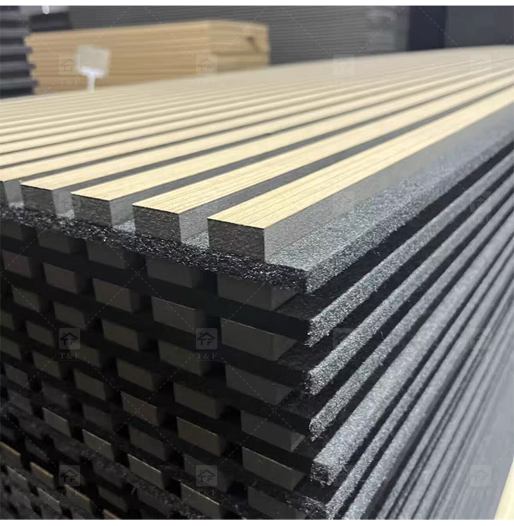 Modern 3D Wood Slat Acoustic Panel PET Polyester Fiber Veneer Wall Panel for Interior Wall and Ceiling Decoration