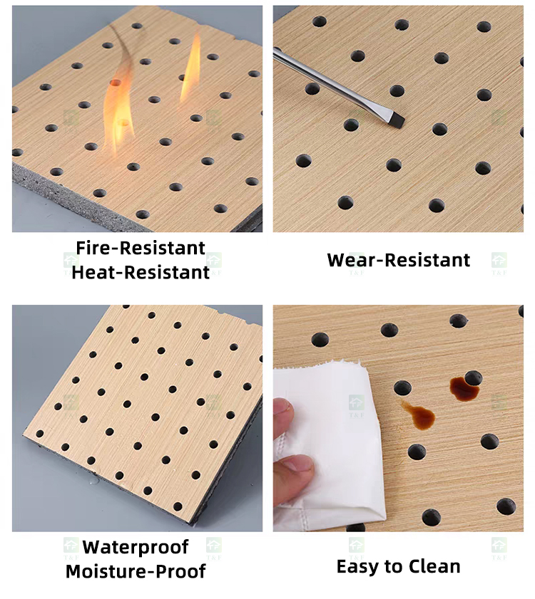 Custom Micro Perforated Wood Veneer Acoustic Panel Fireproof MDF Sound Absorbing Wall Decor Panel