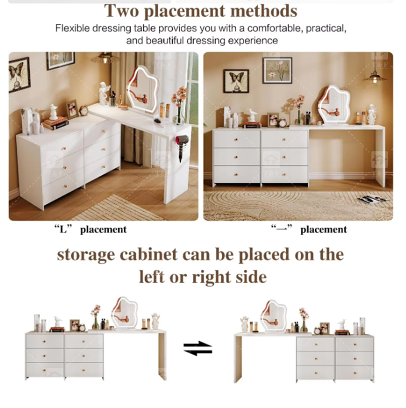 Custom Modern Lighted Mirror Makeup Table with 3 Drawers Wooden Vanity Set for Bathroom Hotel Projects Vanity Con Luz Led