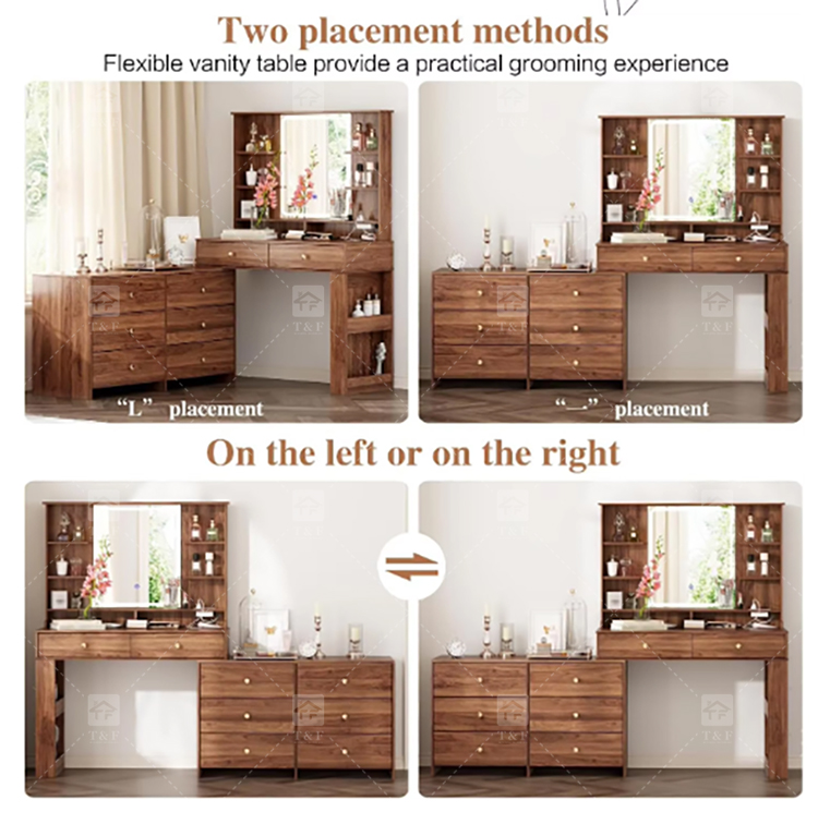 Custom Modern Lighted Mirror Makeup Table with 3 Drawers Wooden Vanity Set for Bathroom Hotel Projects Vanity Con Luz Led