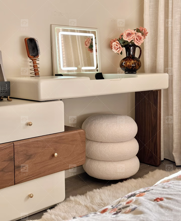 Custom Modern Lighted Mirror Makeup Table with 3 Drawers Wooden Vanity Set for Bathroom Hotel Projects Vanity Con Luz Led