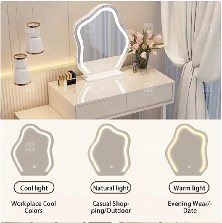 Luxury Black Solid Wood Vanity Table with LED Light Makeup Mirror 7 Drawers Durable Furniture for Bedroom Living Room Hotel Use