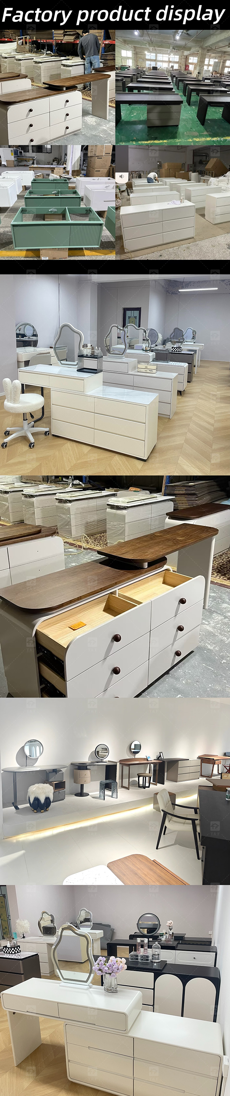 Factory Modern White 13 Drawers Dressing Table and Makeup Vanity Table with Led Light Bulb Mirror Stand Vanity Con Luz Led