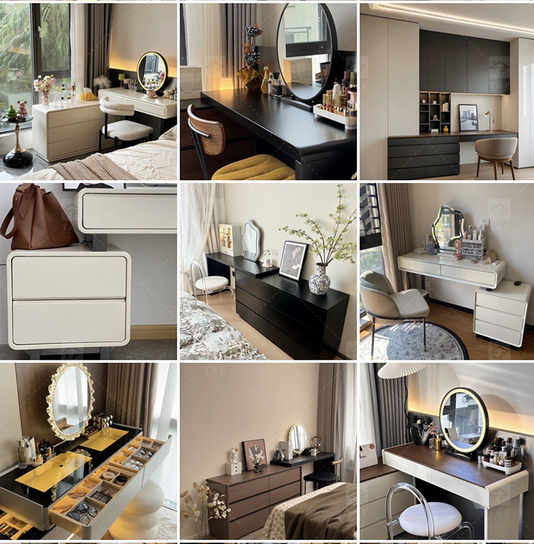 Factory Modern White 13 Drawers Dressing Table and Makeup Vanity Table with Led Light Bulb Mirror Stand Vanity Con Luz Led