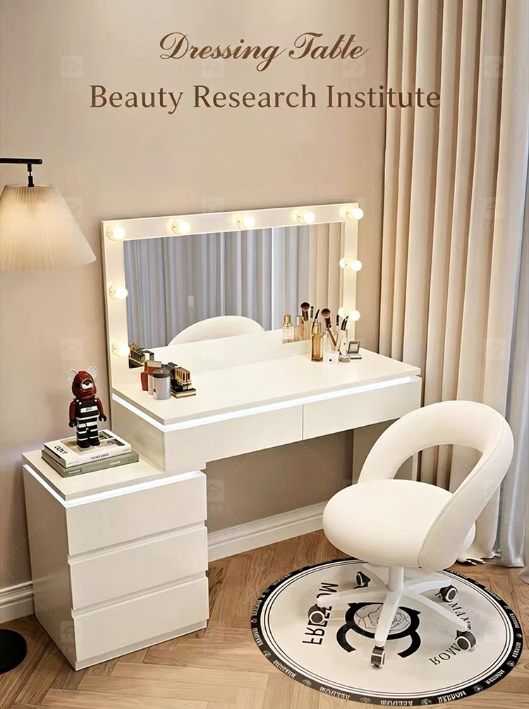 Factory Modern White 13 Drawers Dressing Table and Makeup Vanity Table with Led Light Bulb Mirror Stand Vanity Con Luz Led