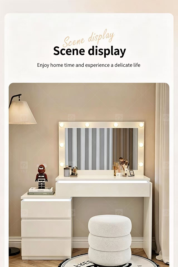Factory Modern White 13 Drawers Dressing Table and Makeup Vanity Table with Led Light Bulb Mirror Stand Vanity Con Luz Led
