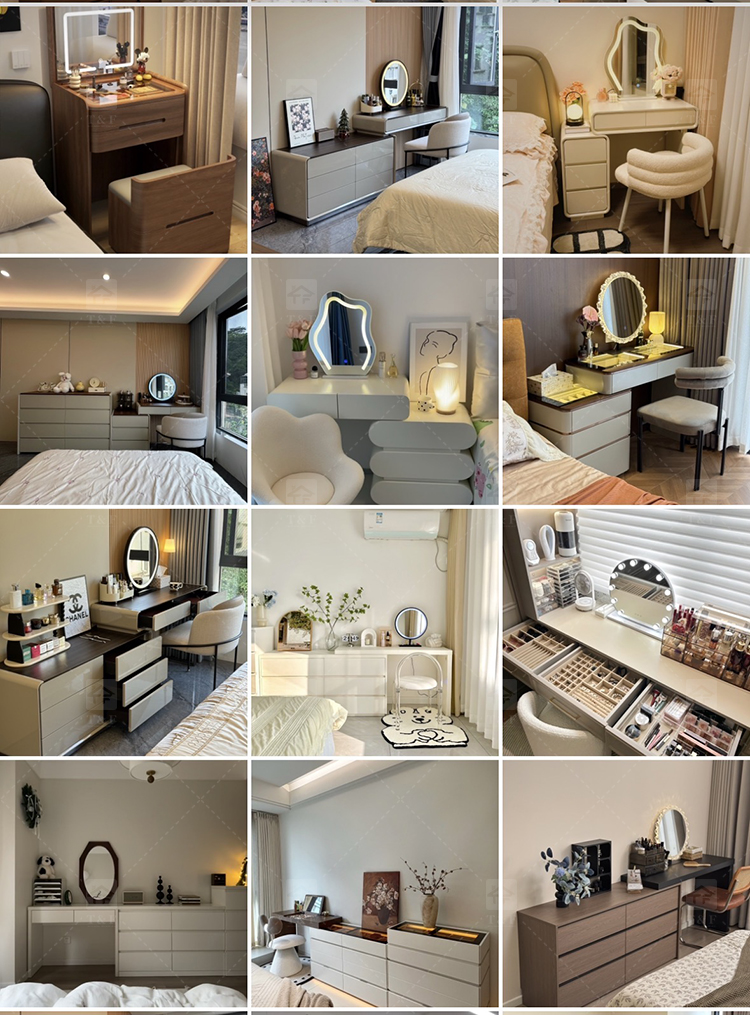 Modern White Makeup Vanity Desk with LED Mirror Vanity Con Luz Led Set and Storage Drawers Bedroom Dressing Table