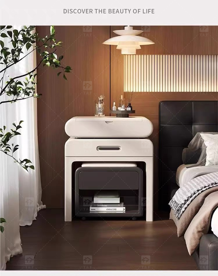 Modern Solid Oak Wood Flip-Top Dressing Table with Square LED Lighted Mirror Hidden Storage Stainless Steel Hardware for Bedroom