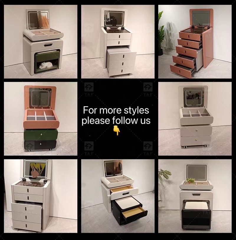 Modern Solid Wood Dressing Table with Flip Top Mirror & Storage Cabinet Multi-functional Makeup Table for Hotel & Bathroom Use