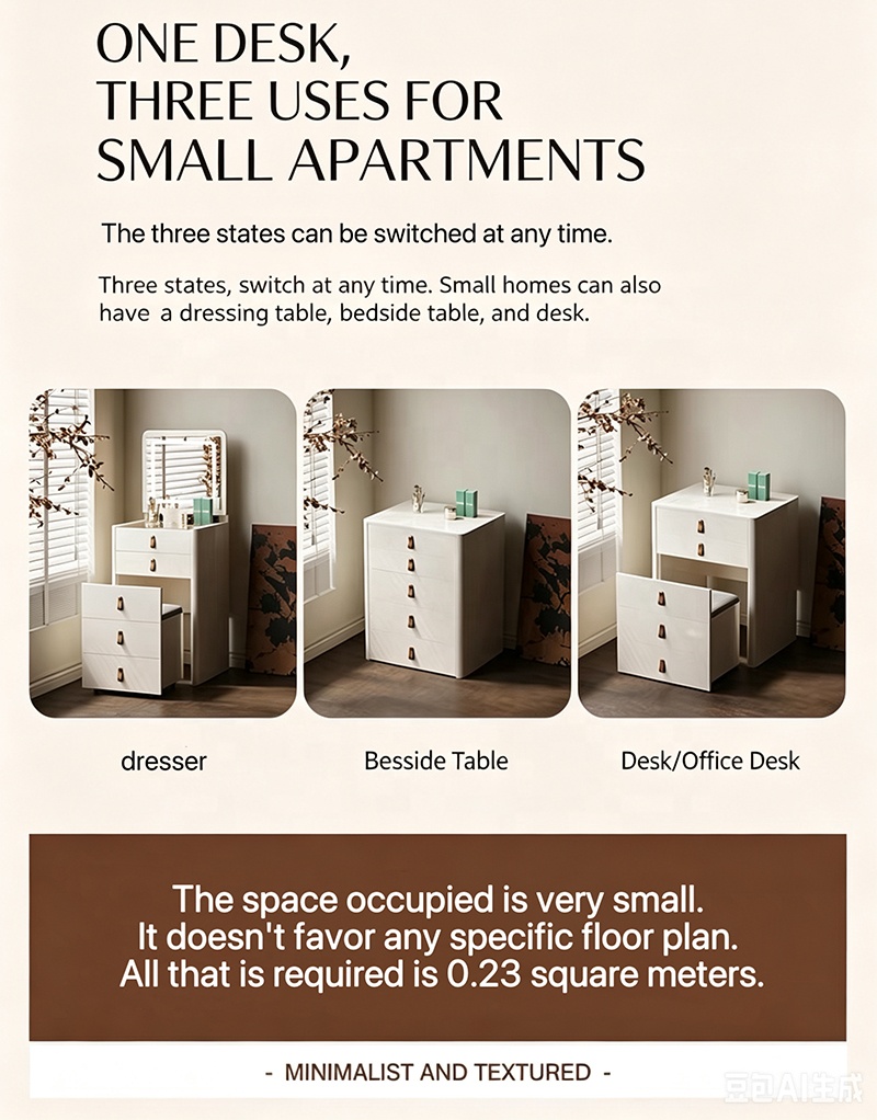 Modern Solid Wood Dressing Table with Flip Top Mirror & Storage Cabinet Multi-functional Makeup Table for Hotel & Bathroom Use