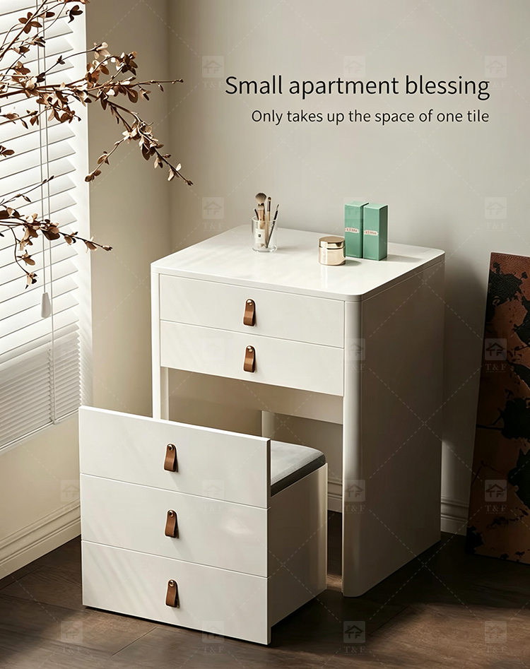 Modern Solid Wood Dressing Table with Flip Top Mirror & Storage Cabinet Multi-functional Makeup Table for Hotel & Bathroom Use