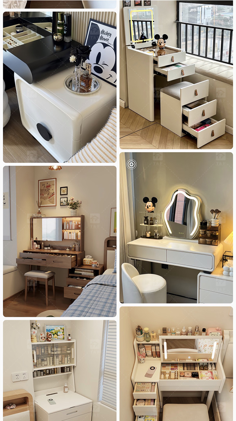 Modern Solid Wood Dressing Table with Flip Top Mirror & Storage Cabinet Multi-functional Makeup Table for Hotel & Bathroom Use
