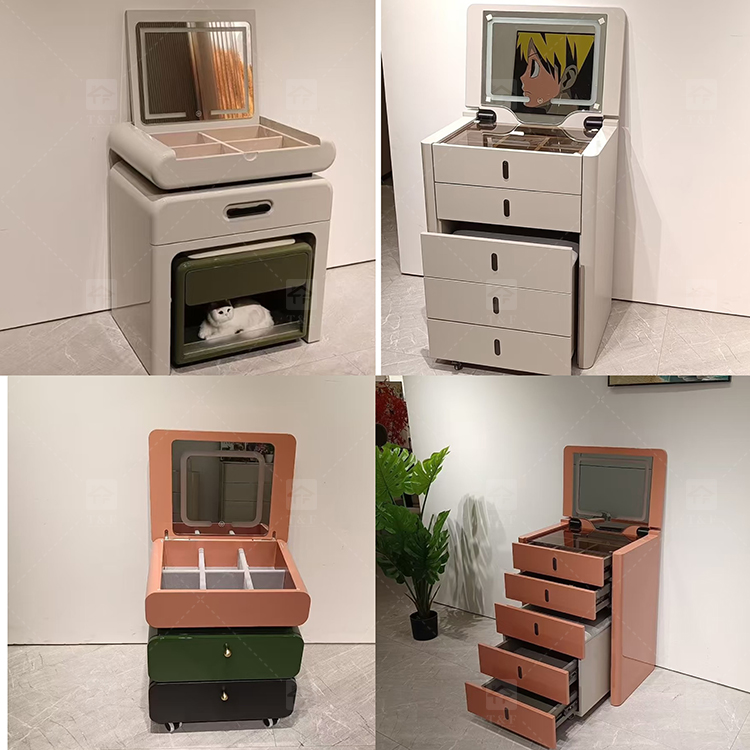 Modern Solid Wood Dressing Table with Flip Top Mirror & Storage Cabinet Multi-functional Makeup Table for Hotel & Bathroom Use