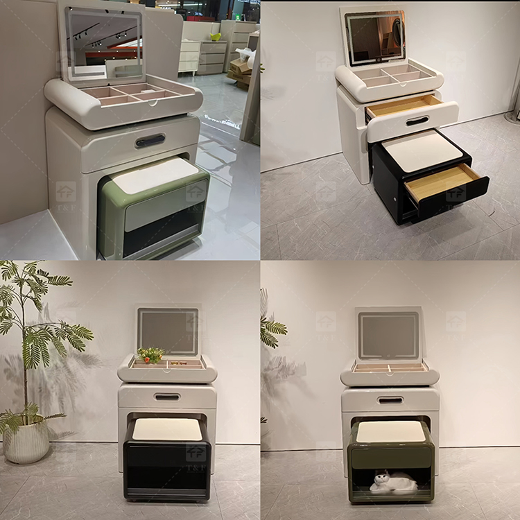 Hot Sale Modern Luxury Brown Oak Wood Dressing Table with Lighted Mirror and LED Light for Bedroom and Bathroom Use