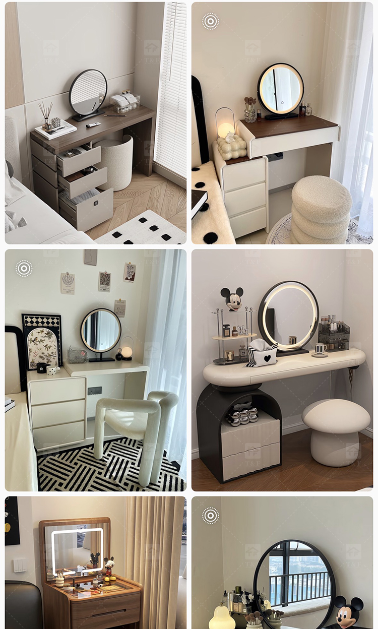 Hot Sale Modern Luxury Brown Oak Wood Dressing Table with Lighted Mirror and LED Light for Bedroom and Bathroom Use
