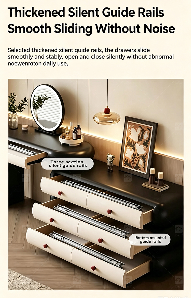 Cloud Style Vanity Table with LED Light Mirror, Rounded Makeup Dressing Table with Drawer Cabinet & Upholstered Stool