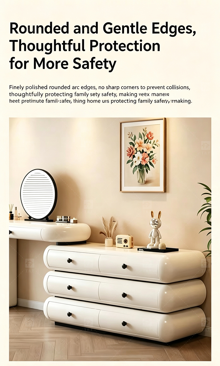 Cloud Style Vanity Table with LED Light Mirror, Rounded Makeup Dressing Table with Drawer Cabinet & Upholstered Stool