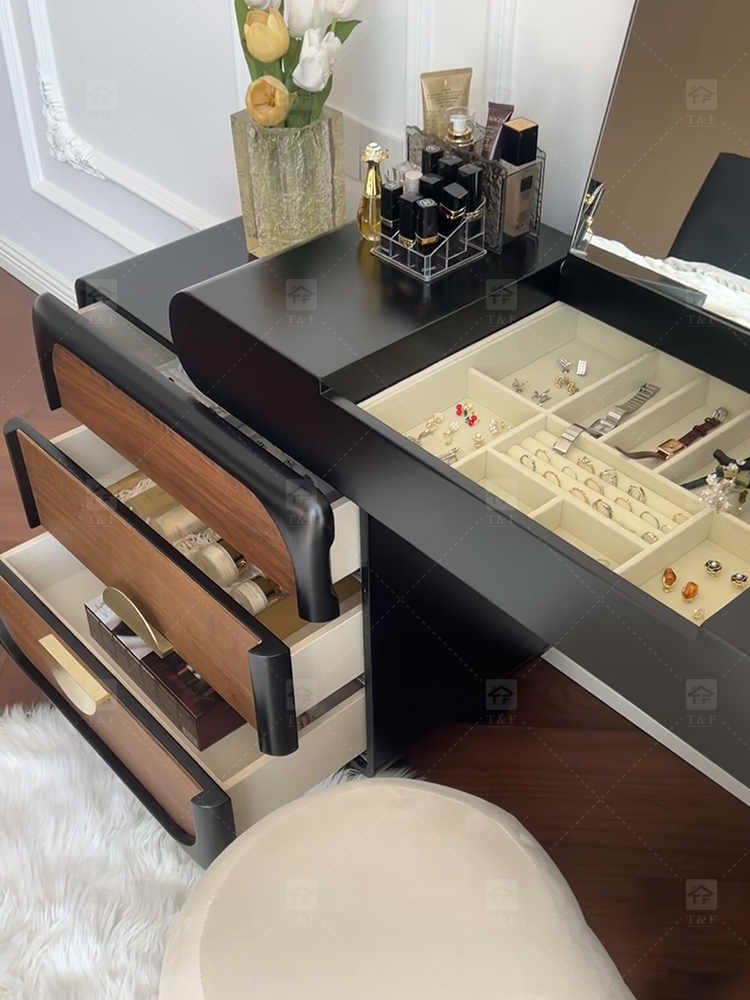 Modern Lighted Flip Top Vanity Mirror Cabinet Multi-functional Desktop Storage Box for Jewelry Cosmetics Bedroom Bathroom Use