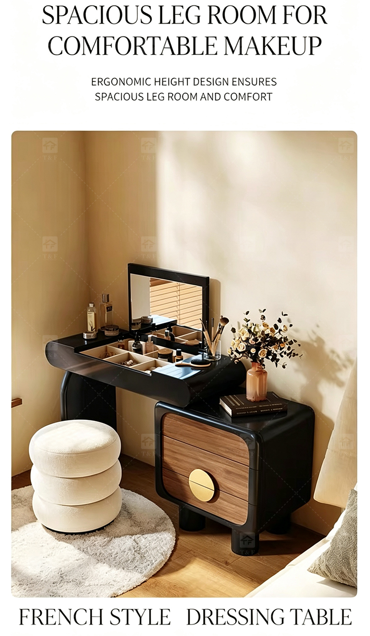 Modern Lighted Flip Top Vanity Mirror Cabinet Multi-functional Desktop Storage Box for Jewelry Cosmetics Bedroom Bathroom Use