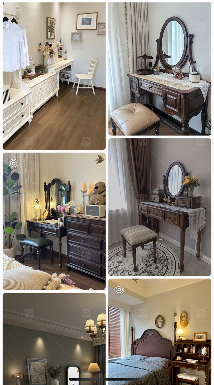 Modern Walnut Brown Makeup Vanity Set Standing Lighted Mirror Stool Turned Legs Bedroom Dressing Table for Bathroom/Living Room