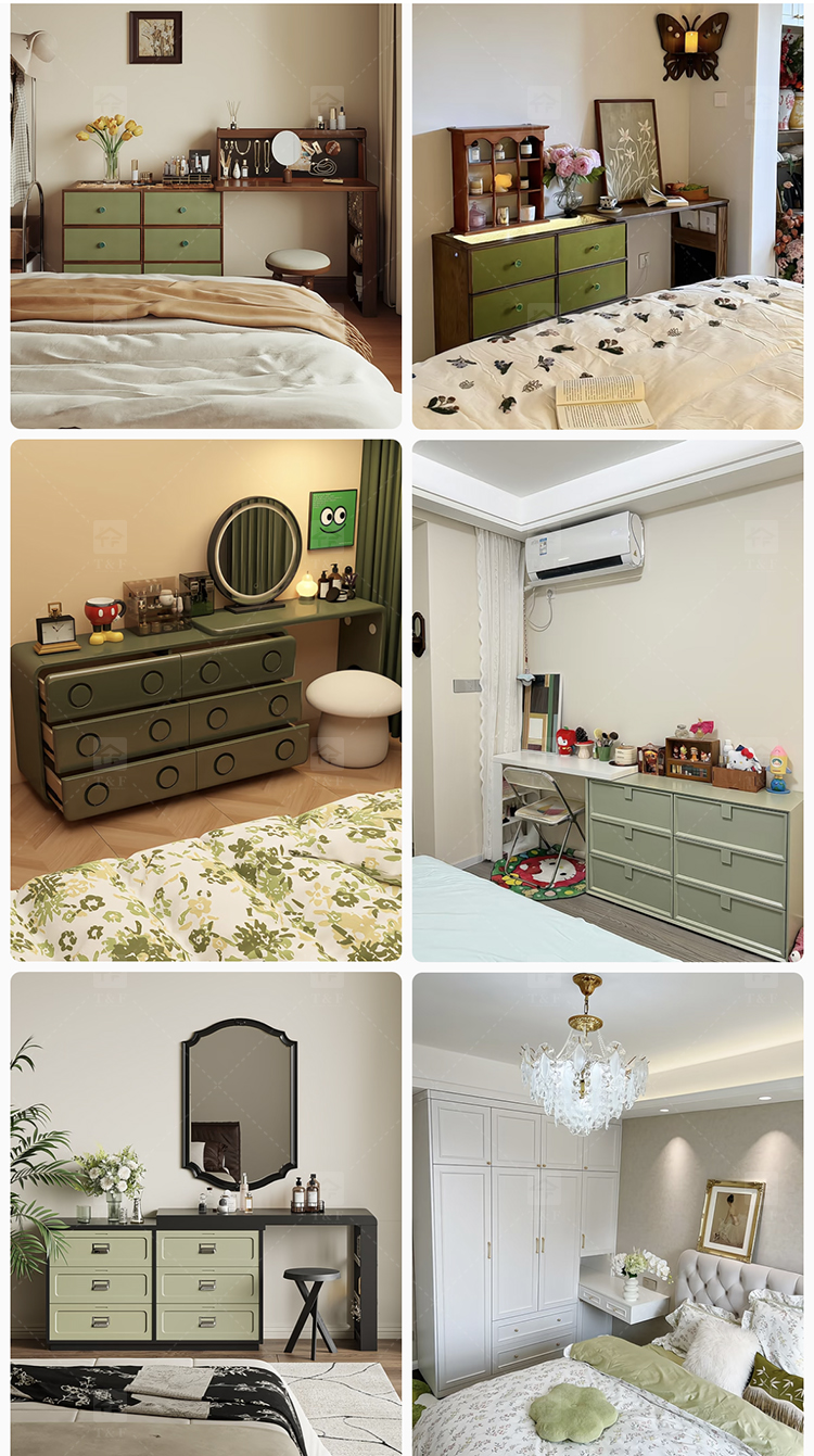 Modern Durable Mint Green Solid Wood Dressing Table Set with Mirror Stool for Bedroom Bathroom & Living Room Makeup Vanity