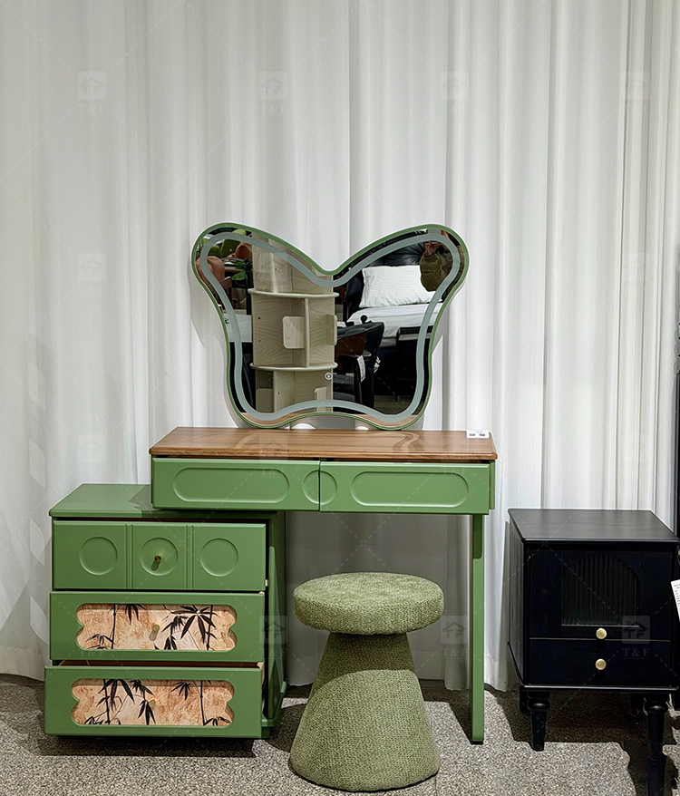 Modern Durable Mint Green Solid Wood Dressing Table Set with Mirror Stool for Bedroom Bathroom & Living Room Makeup Vanity