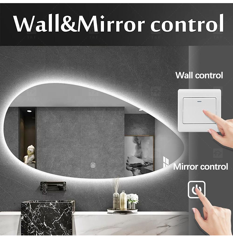 Smart LED Bathroom Light Miroir Irregular Oval Waterproof Backlit Vanity Wall Mirror with Defogger Touch Sensor Switch