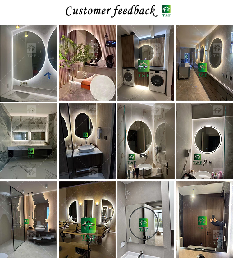 Smart LED Bathroom Light Miroir Irregular Oval Waterproof Backlit Vanity Wall Mirror with Defogger Touch Sensor Switch