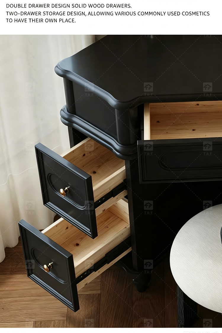 Wholesale Modern Triangle Corner Vanity Table Set LED Light Mirror Storage Drawers Stool Small Space Bedroom Hotel Use