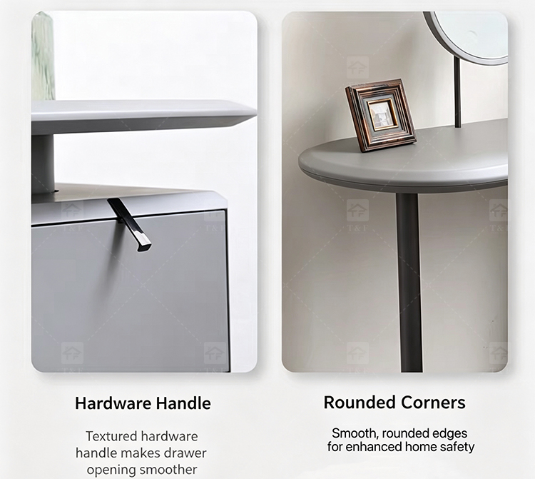 Hot Sale Italian Minimalist Solid Wood Vanity Table Set with Curved Matte Top Rotatable Cube Drawer for Bedroom & Bathroom
