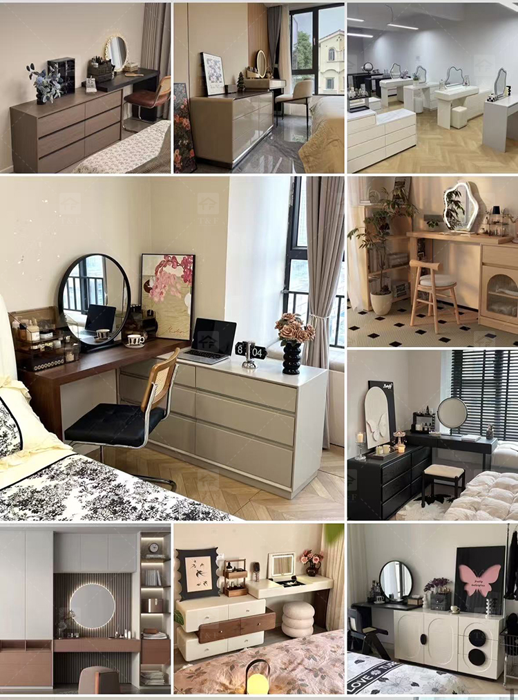 Modern Light Luxury Smart Vanity Dressing Table LED Mirror Wireless Charging Bluetooth Speaker Storage Cabinet Hotel Bedroom