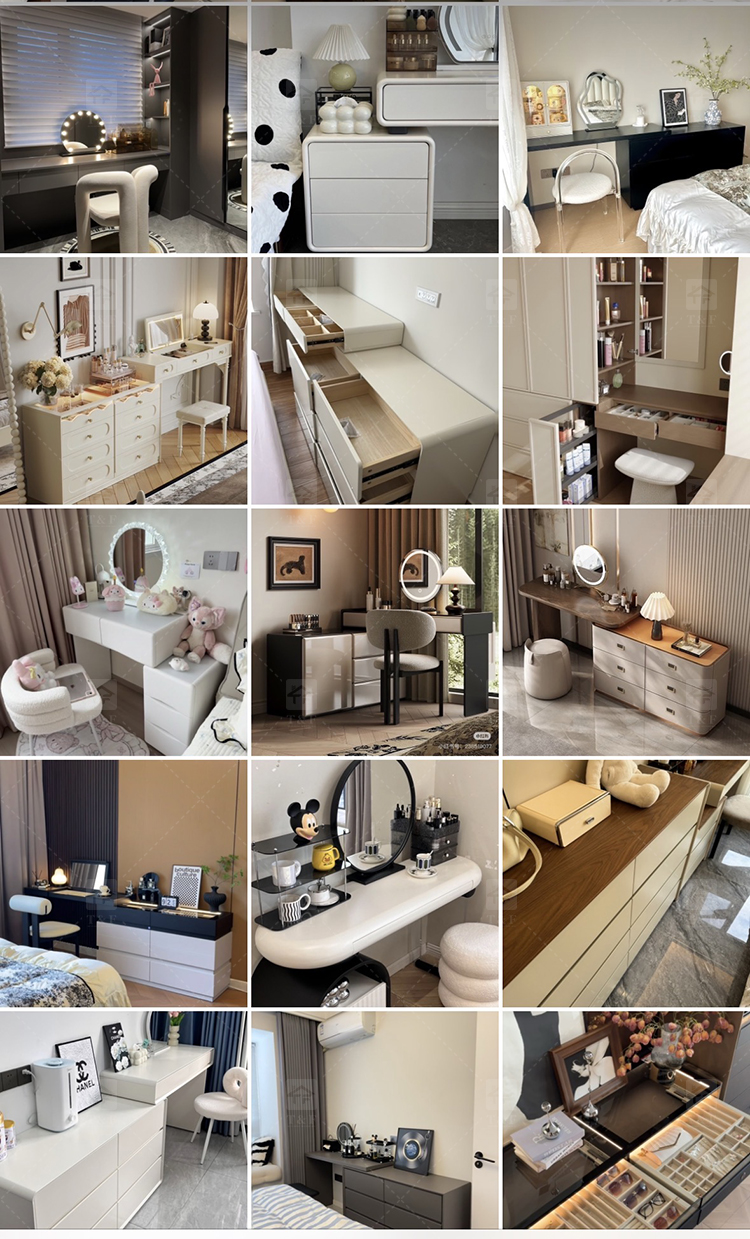 Modern Light Luxury Smart Vanity Dressing Table LED Mirror Wireless Charging Bluetooth Speaker Storage Cabinet Hotel Bedroom