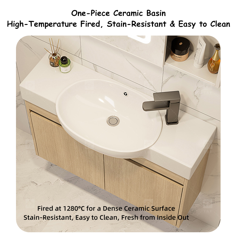 Modern Premium Aluminum Bathroom Vanity Cabinet with Ceramic Basin Sink Narrow Wall Mounted Cabinet for Small Bathrooms