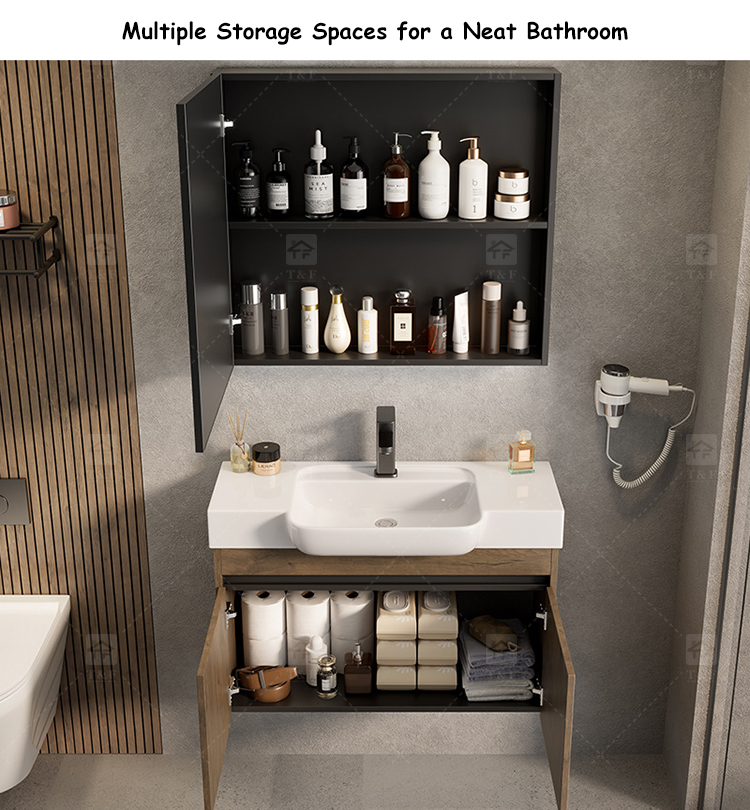 Modern Premium Aluminum Bathroom Vanity Cabinet with Ceramic Basin Sink Narrow Wall Mounted Cabinet for Small Bathrooms