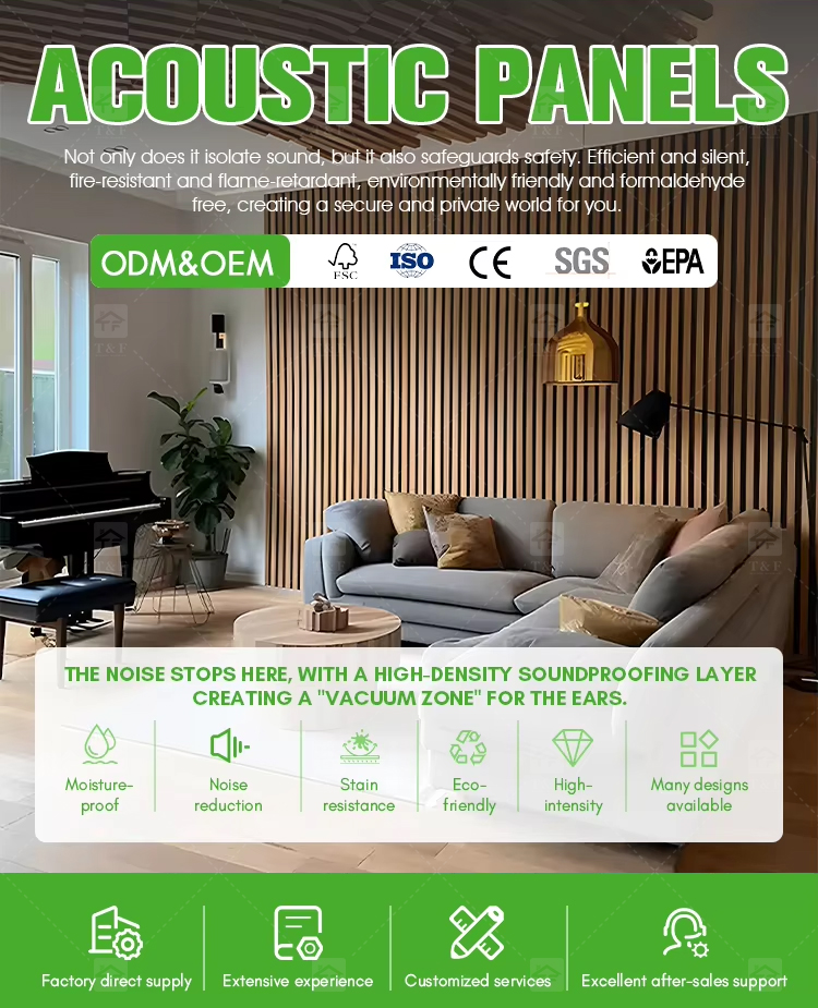 Noise Reduction Wooden Acoustic Slat Panel MDF Soundproof Wall Board for Living Room Bedroom Hotel Drum Room Piano Room Room