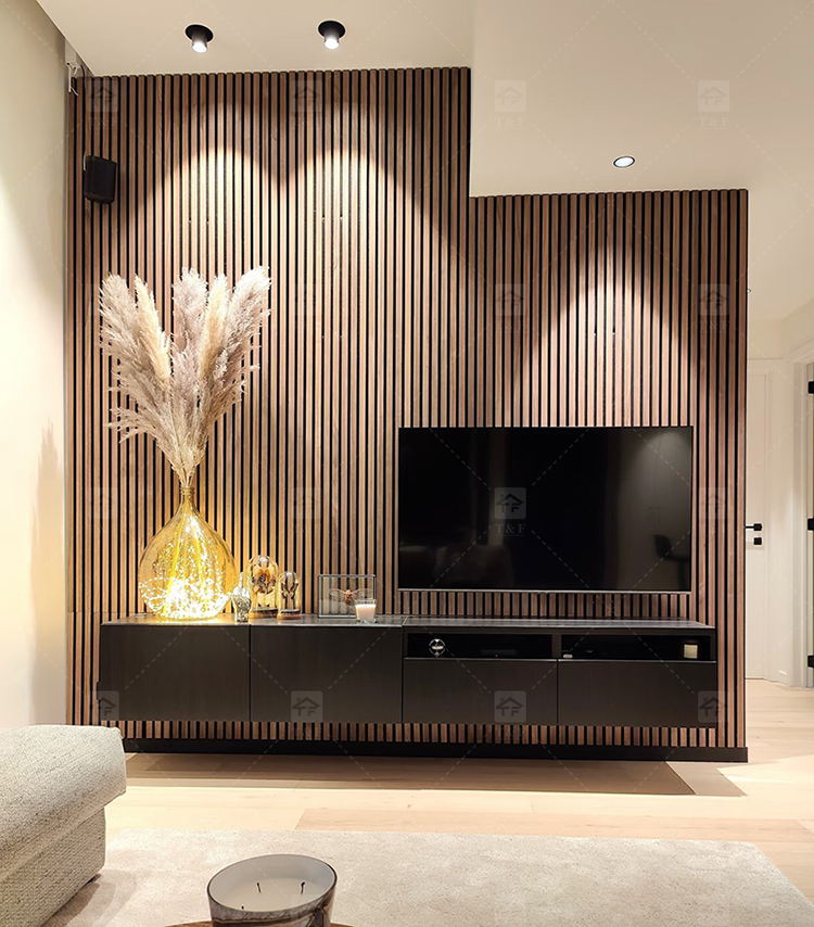 Noise Reduction Wooden Acoustic Slat Panel MDF Soundproof Wall Board for Living Room Bedroom Hotel Drum Room Piano Room Room