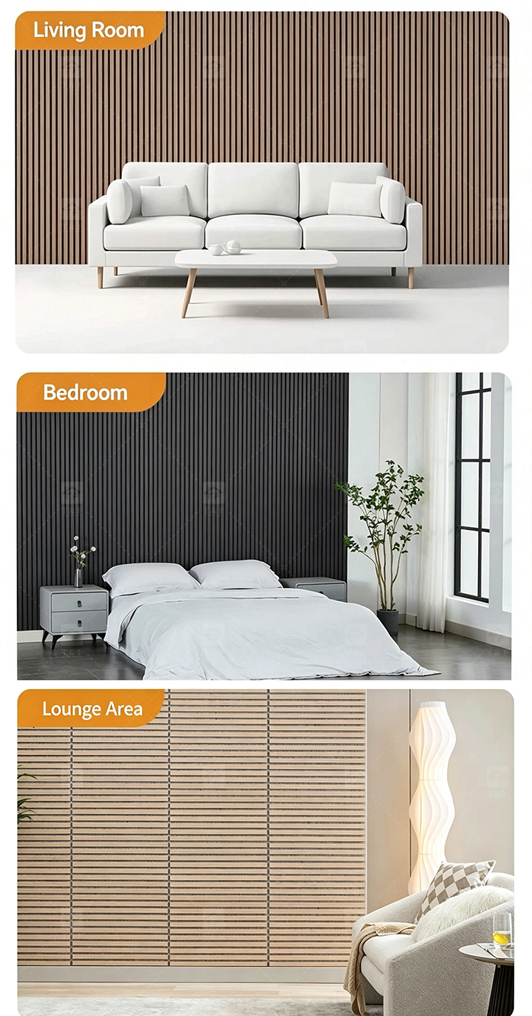 Noise Reduction Wooden Acoustic Slat Panel MDF Soundproof Wall Board for Living Room Bedroom Hotel Drum Room Piano Room Room