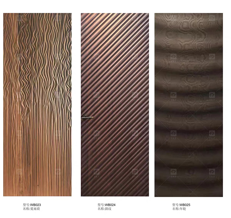Modern Minimalist 3D Relief Solid Wood Waterproof Interior Door Narrow Frame Soundproof Bedroom Door for Bathroom Living Room