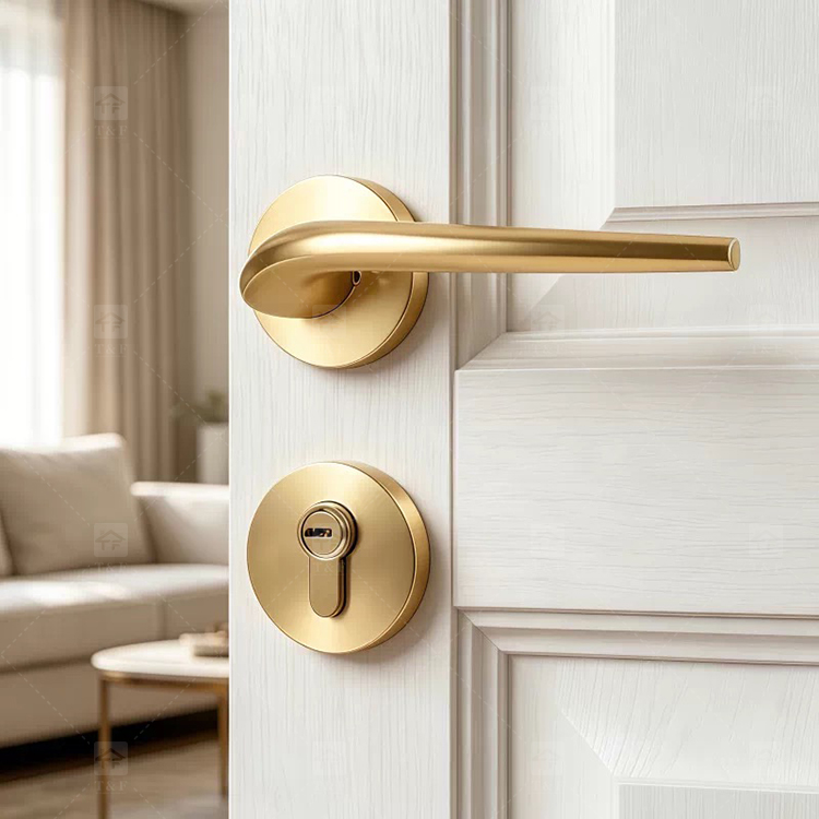 Premium Matte Gold Finish Door Lock Keyed Cylinder Modern Design for Hotels Apartments Durability Meets Style Easy